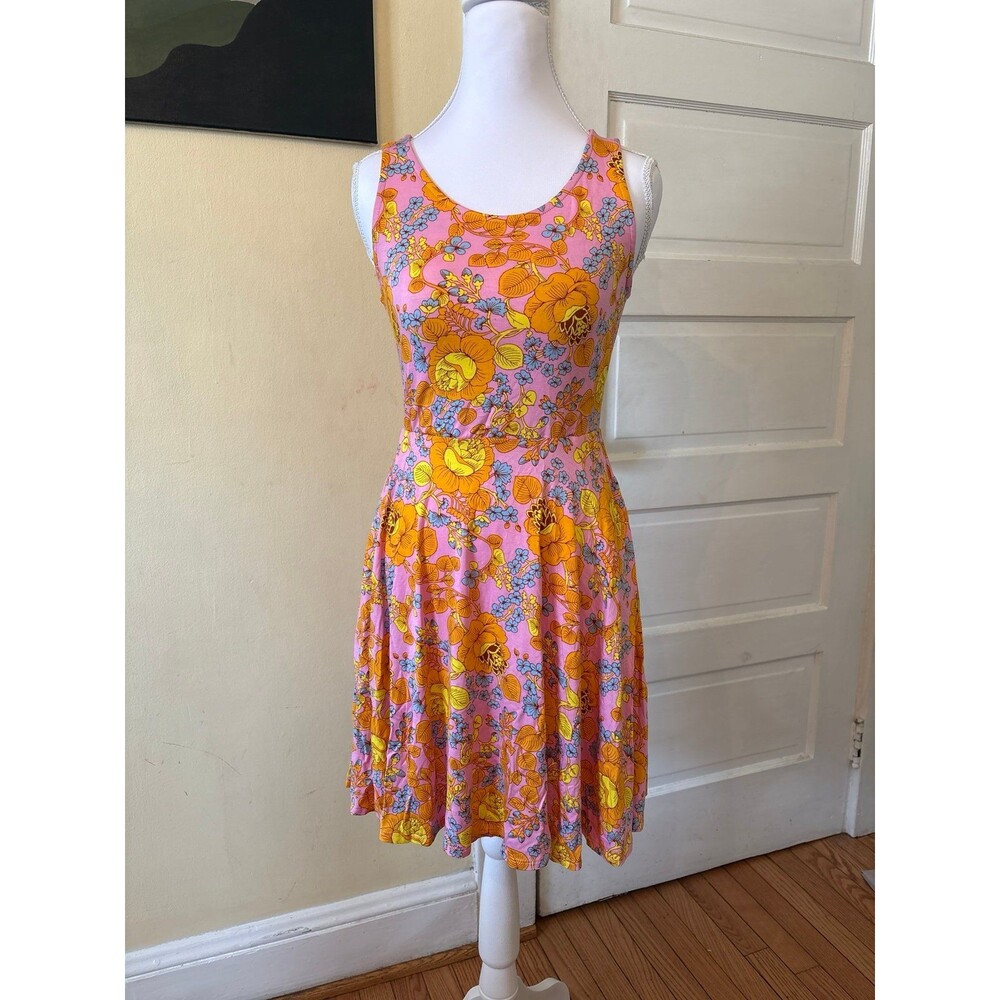 Woman's Fisher Dress Fit and Flare Floral Sleeveless tropical pockets wide strap